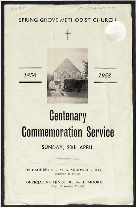 Centenary commemoration service sheet.